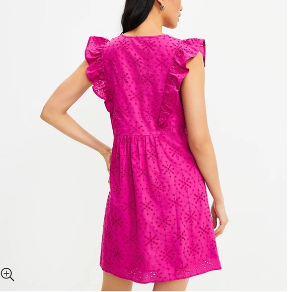 NWT LOFT Eyelet Button Ruffle Swing Dress - Picture 3 of 7